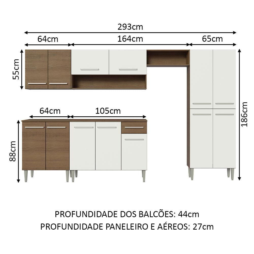 Armário De Cozinha Completa 293cm Rustic/branco Emilly Madesa 10 Rustic/branco