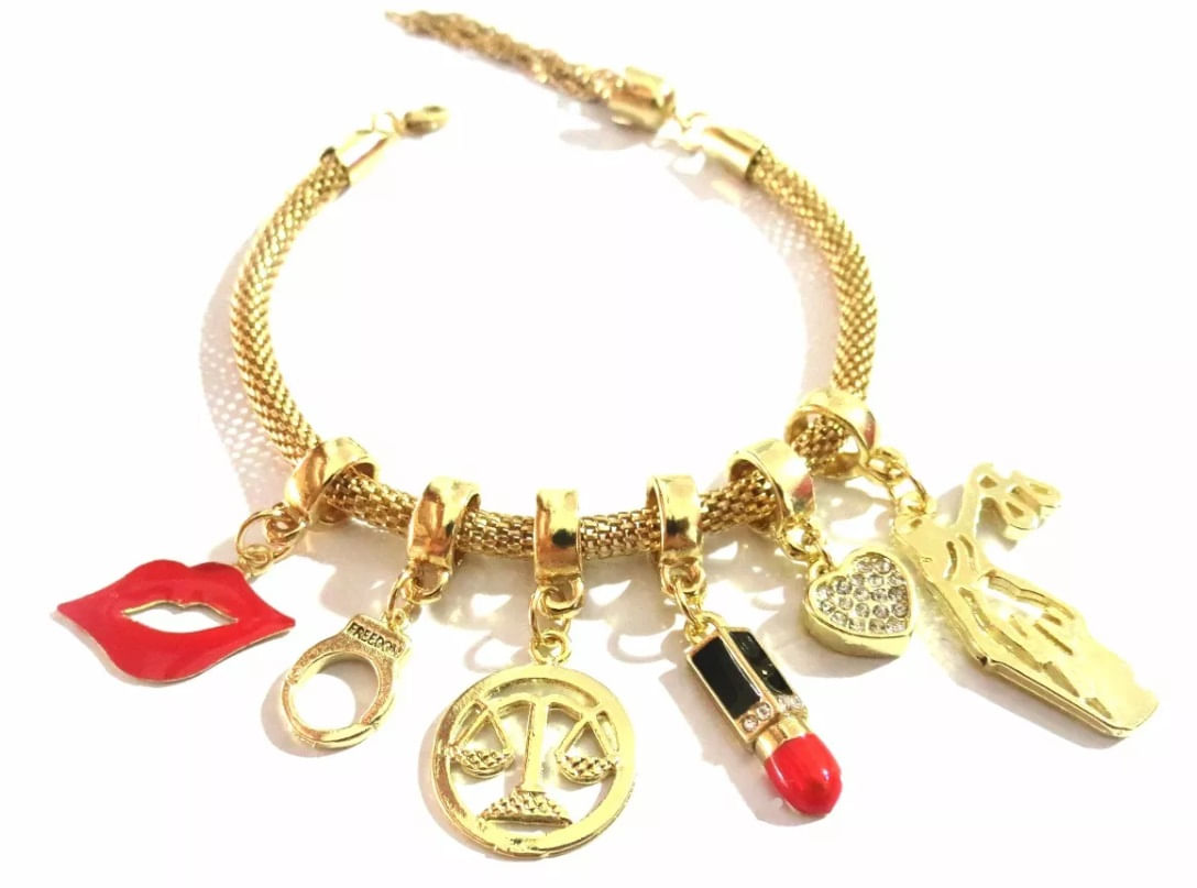 Miniatura Pulseira Delegada Advogada Direito Deusa Têmis Folheado