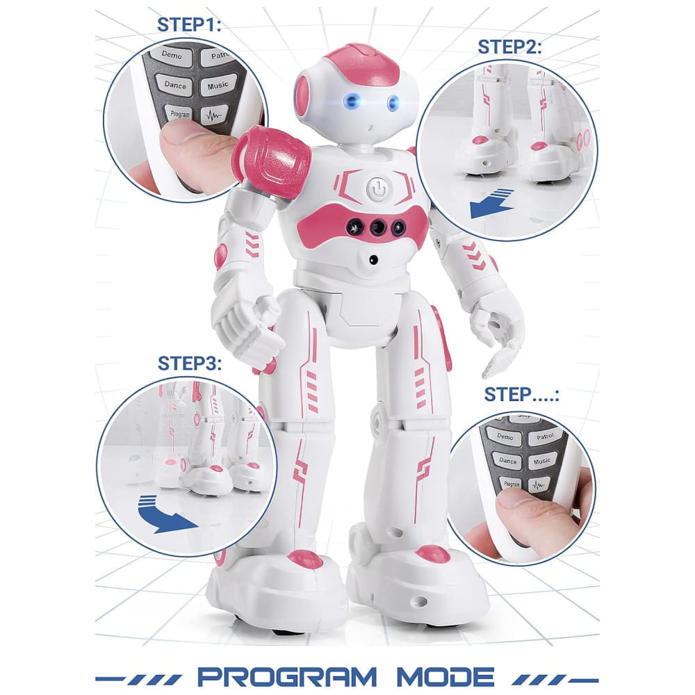 Miniatura Robô KingsDragon RC para Crianças: Controle por Gestos e Sensor Remoto, Ideal para Meninos e Meninas de 3 a 8 Anos, Presente de Aniversário, Cor Rosa.