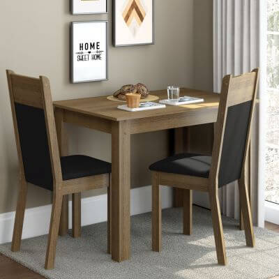 Miniatura Conjunto Sala de Jantar Madesa Lola Mesa Tampo de Madeira com 2 Cadeiras Rustic/Preto/Sintético Preto Cor:Rustic/Preto/Sintético Preto