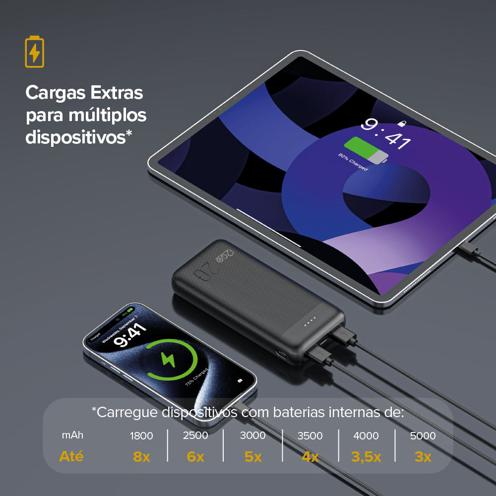 Carregador Portátil Power Bank 20000 mAh 12 W Smart Charge i2GO