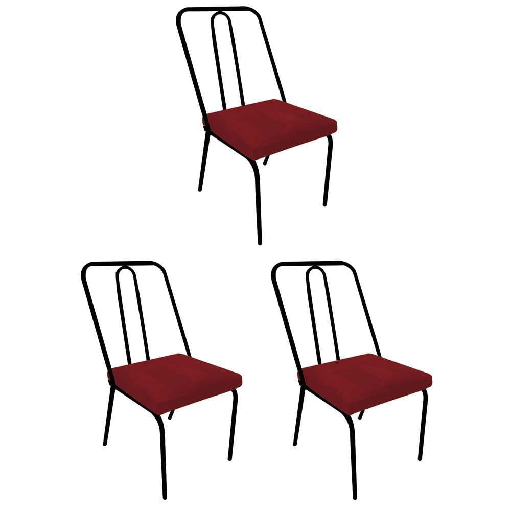 Miniatura Kit 03 Cadeira De Jantar Drika Ferro Preto Suede Vermelho - Amey Decor