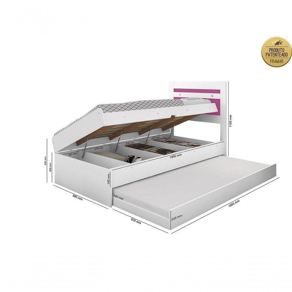 Miniatura Cama Baú 0,88 Larissa Com Auxiliar Em Mdf Framar Branco Rosa