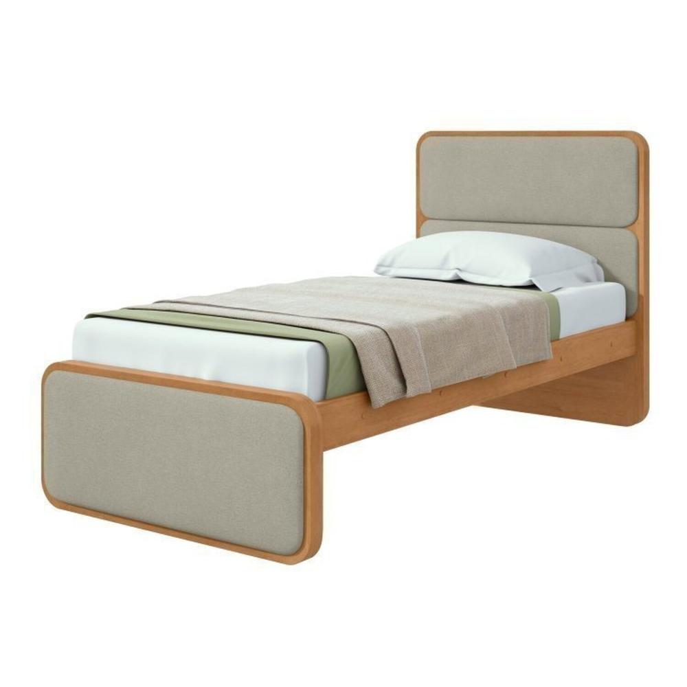 Miniatura Quarto Infantil com 2 Camas Solteiro Loop Tecido Boucle e Mesa de Cabeceira 2 Gavetas Loop Amendoa Clean/Salvia