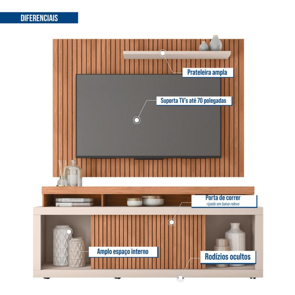 Miniatura Rack com Painel para Tv até 70 Polegadas Valença Freijó/Off White