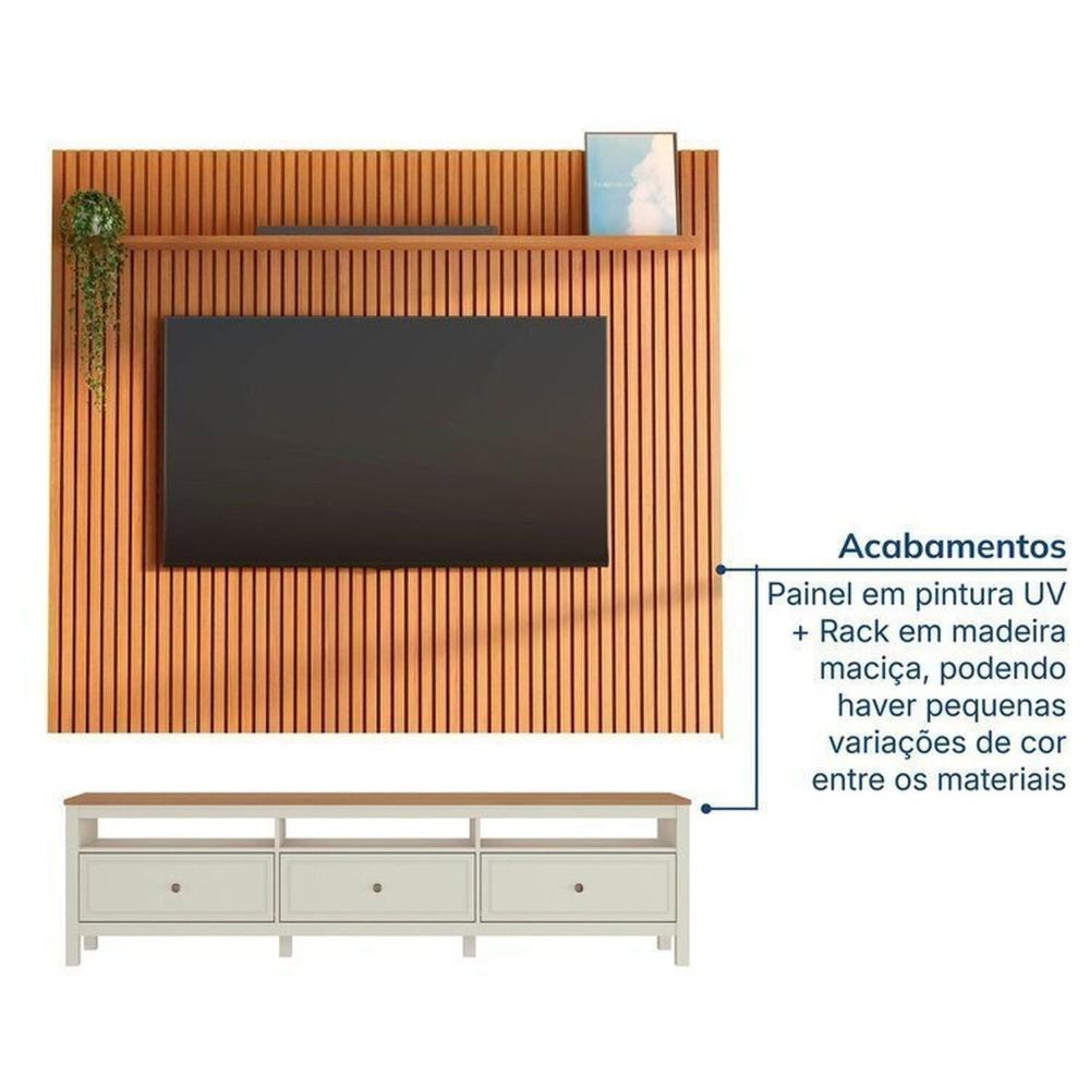 Miniatura Rack Ananda com Painel Aloe para Tv até 75 Polegadas em Mdf Tampo Madeira Maciça Madeira Originals nature / Off white