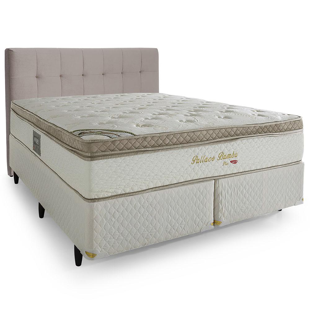 Miniatura Cama Box com Cabeceira Queen Herval Pallace Bambu em Molas Ensacadas, 71x158x198 cm