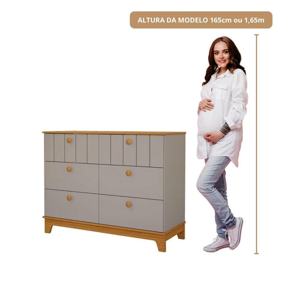 Cômoda Infantil 6 Portas MDF Puxadores Madeira Maçica Biscoito Permobili Fendi/Nature