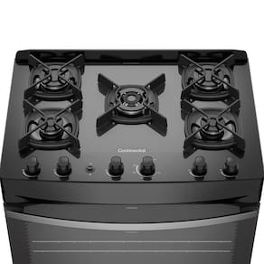 Miniatura Fogão Continental 5 Bocas FC5GB Preto com Mesa de Vidro, Forno Eco Turbo e Tripla Chama – Bivolt