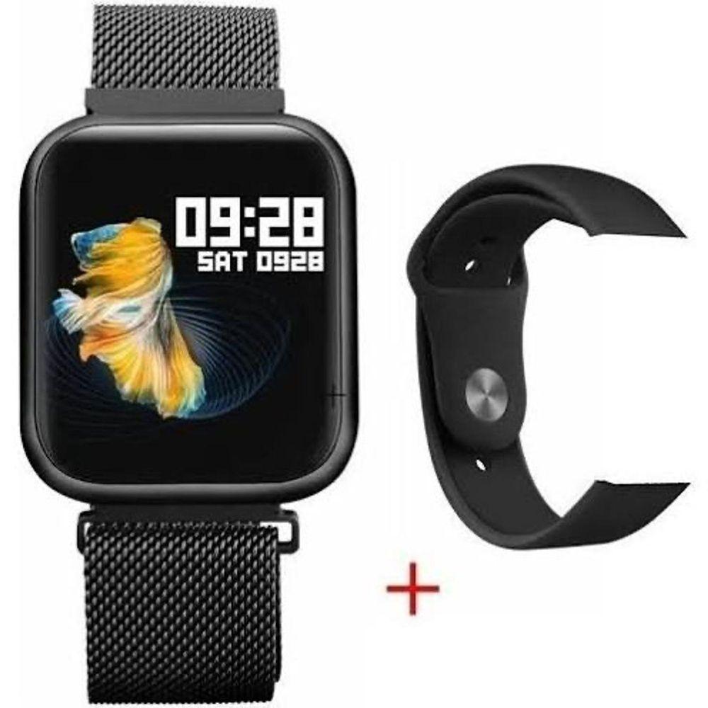 Miniatura Relógio Smart Watch Feminino Oled P70 + Duas Pulseiras Preto