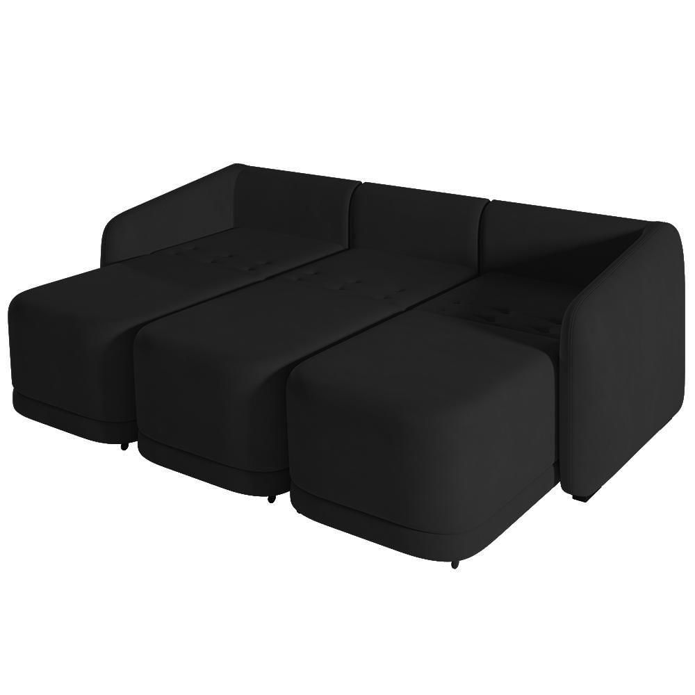 Sofá Cama Casal Para Sala 276cm Polska K04 Veludo Preto - Mpozenato