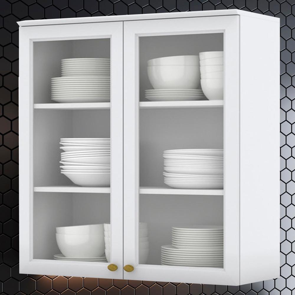 Armario Aereo 2 Portas Vidro Mdf 80 Cm Americana C366 Branco Henn