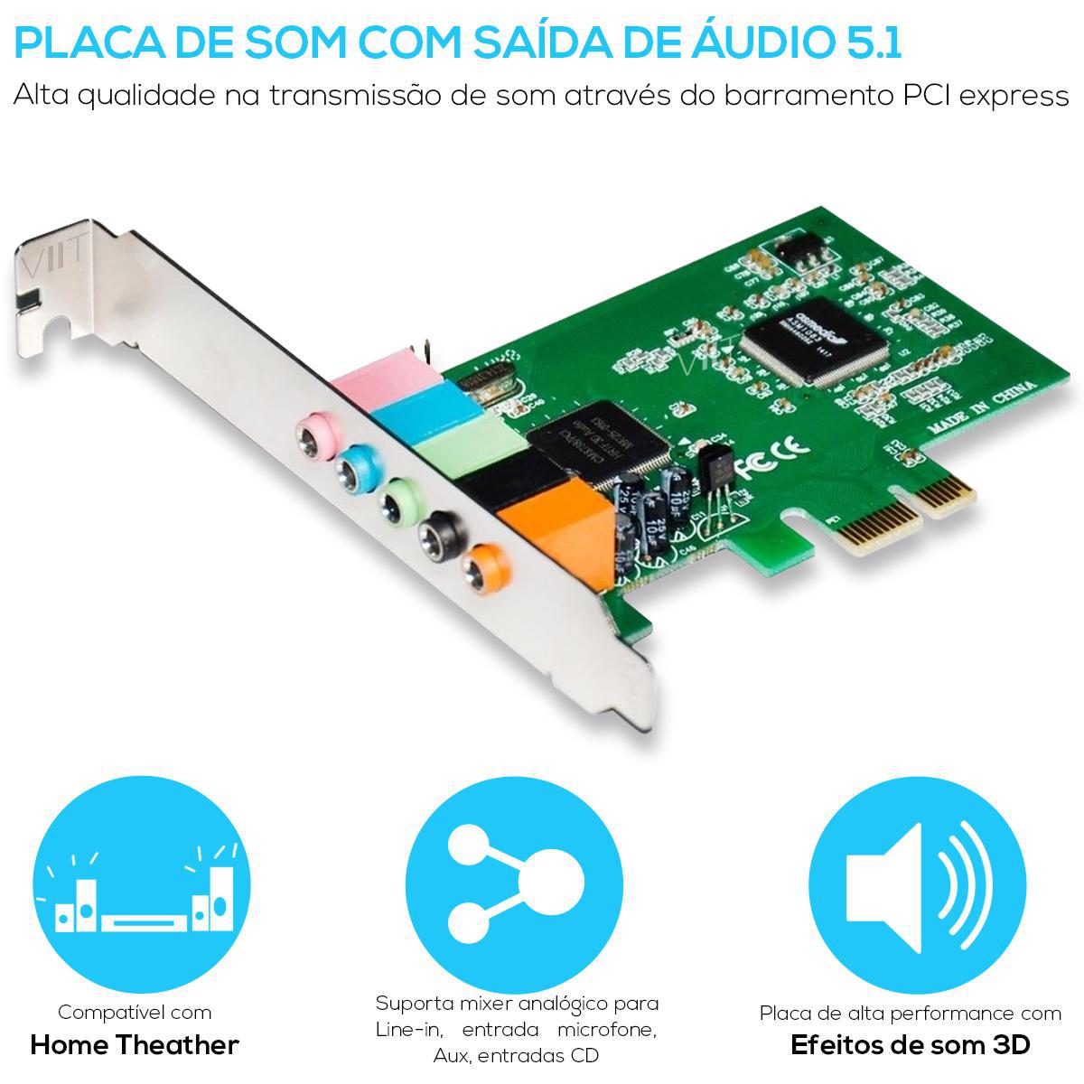 Miniatura Placa De Som Saída De Áudio 5.1 Pci Express Multilaser Ga140