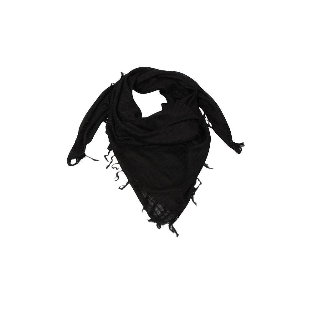 Miniatura Lenço Preto Com Listras Pretas E Franja Viscose 75X75Cm