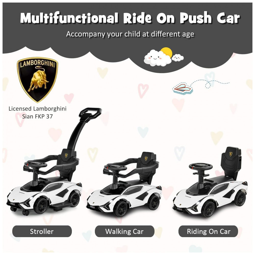 Miniatura Carrinho de Passeio Infantil 3 em 1 com Alça, Música, USB, Farol e Compartimento Sob o Assento para Crianças de 1 a 5 An...
