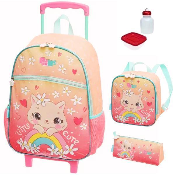Miniatura Kit Mochila Mochilete Gata Cute Escolar Infantil Rodinhas G