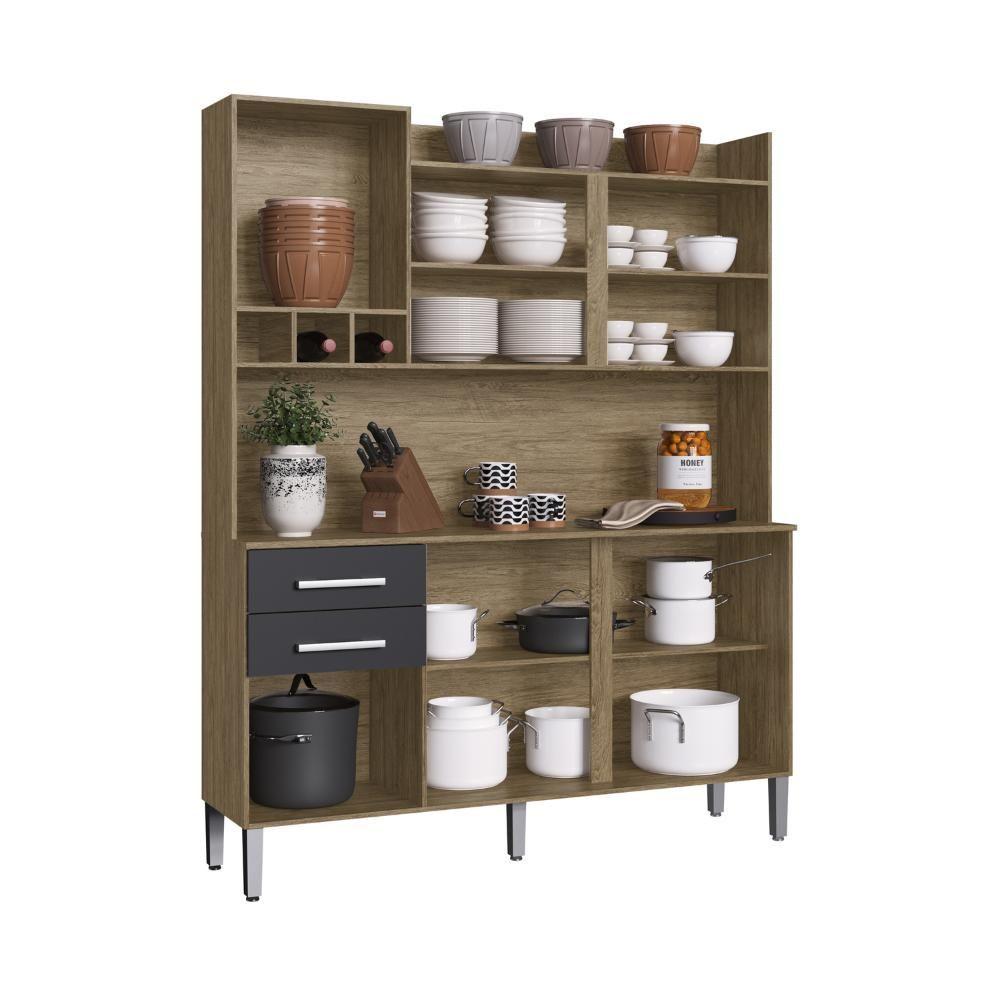 Miniatura Cozinha Compacta Decibal AC6200 6 Portas 2 Gavetas com Armário e Balcão - Wood Preto