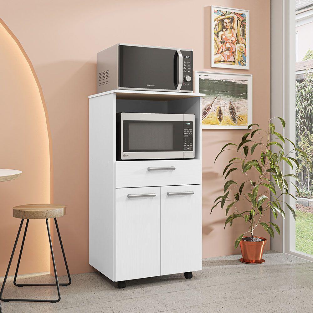 Miniatura Balcão Multiuso Para Forno Microondas 2 Portas E 1 Gavetão Duo Branco - Pallazio