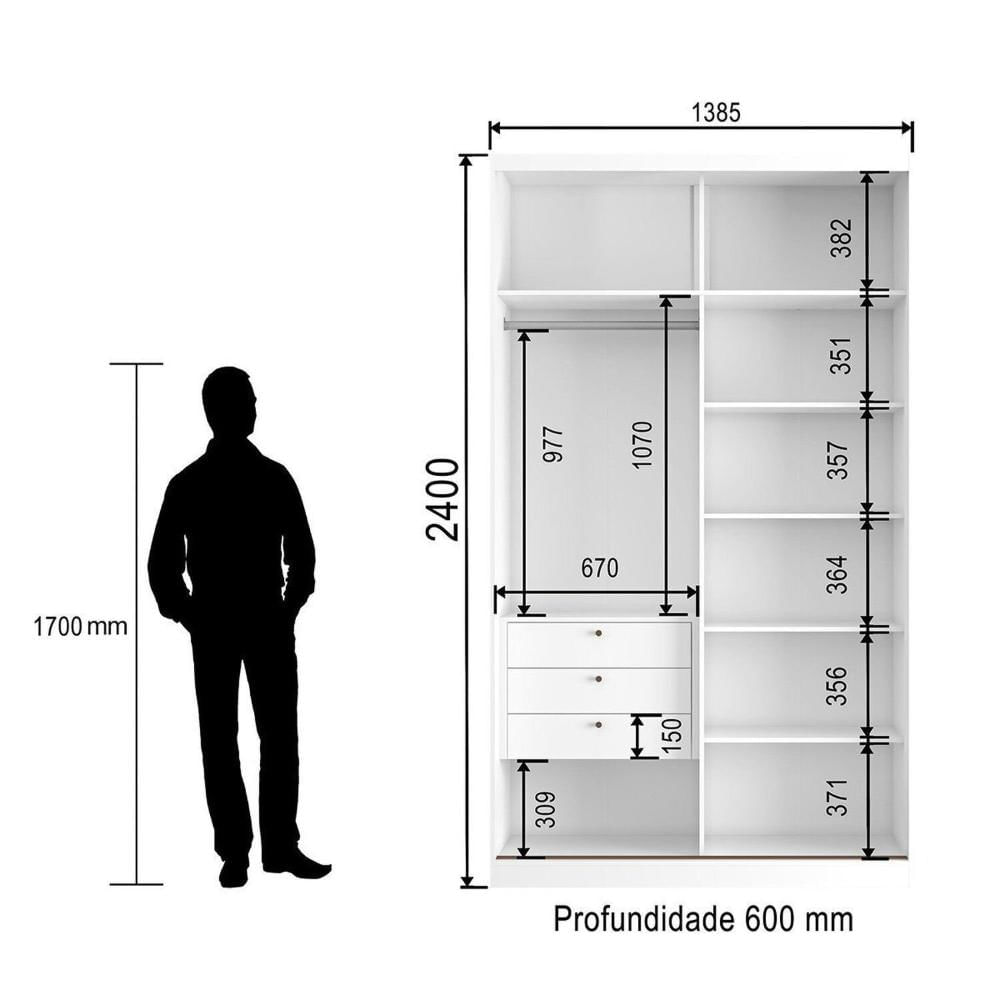 Miniatura Guarda Roupa Solteiro 2 Portas de Correr Mdf 138cm Branco