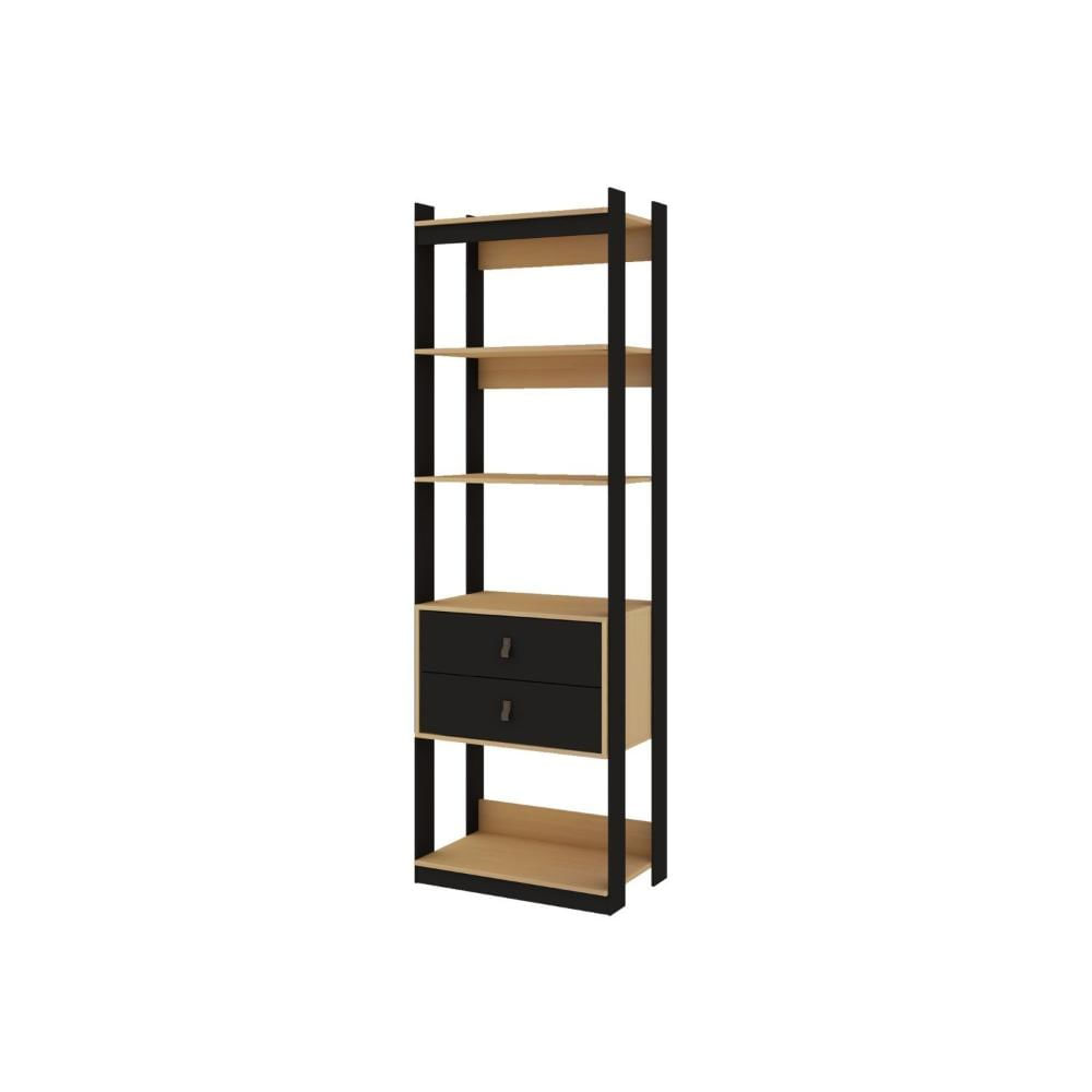 Miniatura Guarda Roupa Closet 4 Modulos, 4 Gavetas, 2 Cabideiros Estilo Industrial Freijó/Preto
