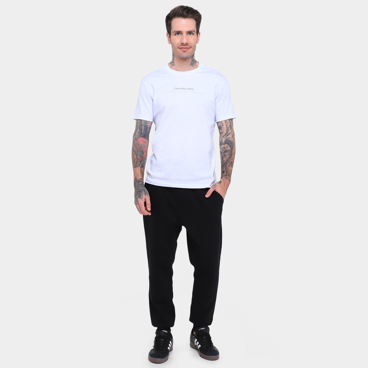 Miniatura Camiseta Calvin Klein Logo Masculina Branco - G