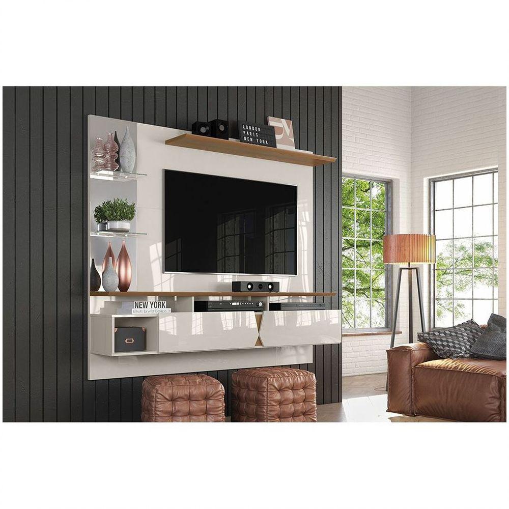 Miniatura Painel Intense Off White/Damasco Para Tv Até 55 Polegadas Com 2 Portas E Espelhos