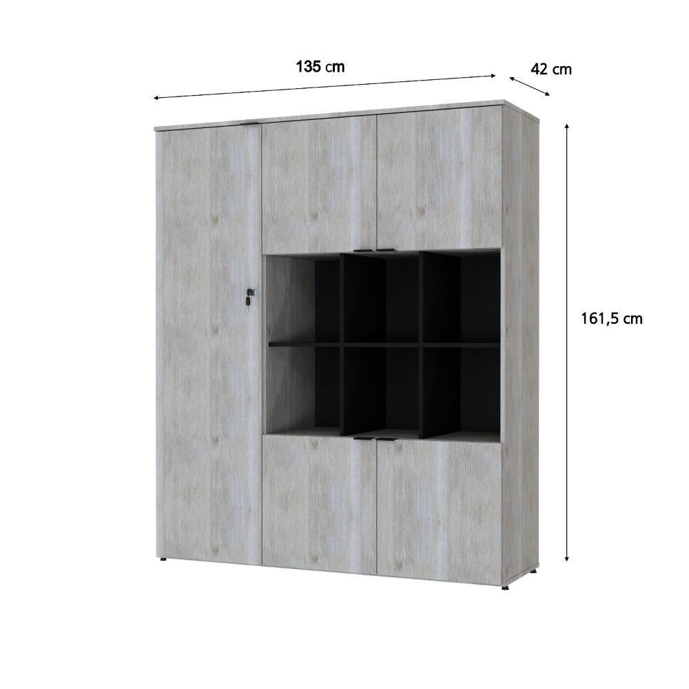 Armário Alto Com nichos E 05 Portas 161,5x135x42cm Wlan135 Snow - Preto