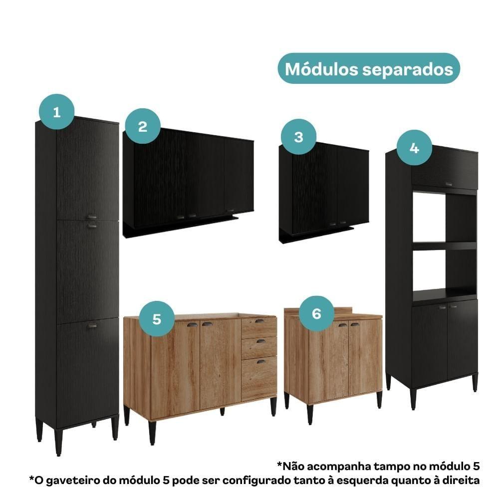 Miniatura Armário De Cozinha Completa C/ Balcão Lótus Look Carraro Freijó Com Preto Touch
