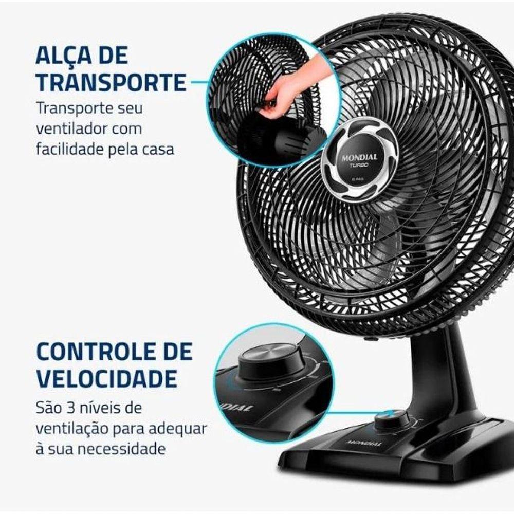 Miniatura Ventilador De Mesa 40cm Turbo Nvt-40-8p-b Preto/prata 110V
