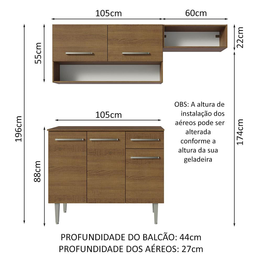 Miniatura Armário de Cozinha Compacta 165cm Emilly Madesa 08 Rustic