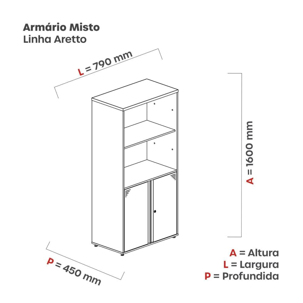 Miniatura Armário Misto 2 Portas 160cm Branco/Preto