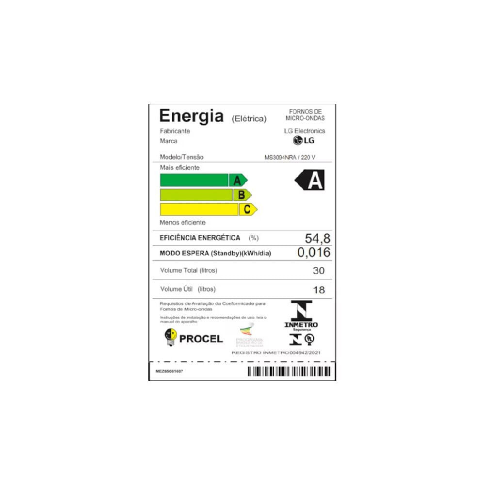 Micro-Ondas LG NeoChef 30 Litros, Espelhado, Limpa Fácil MS3094 Prata - 110V