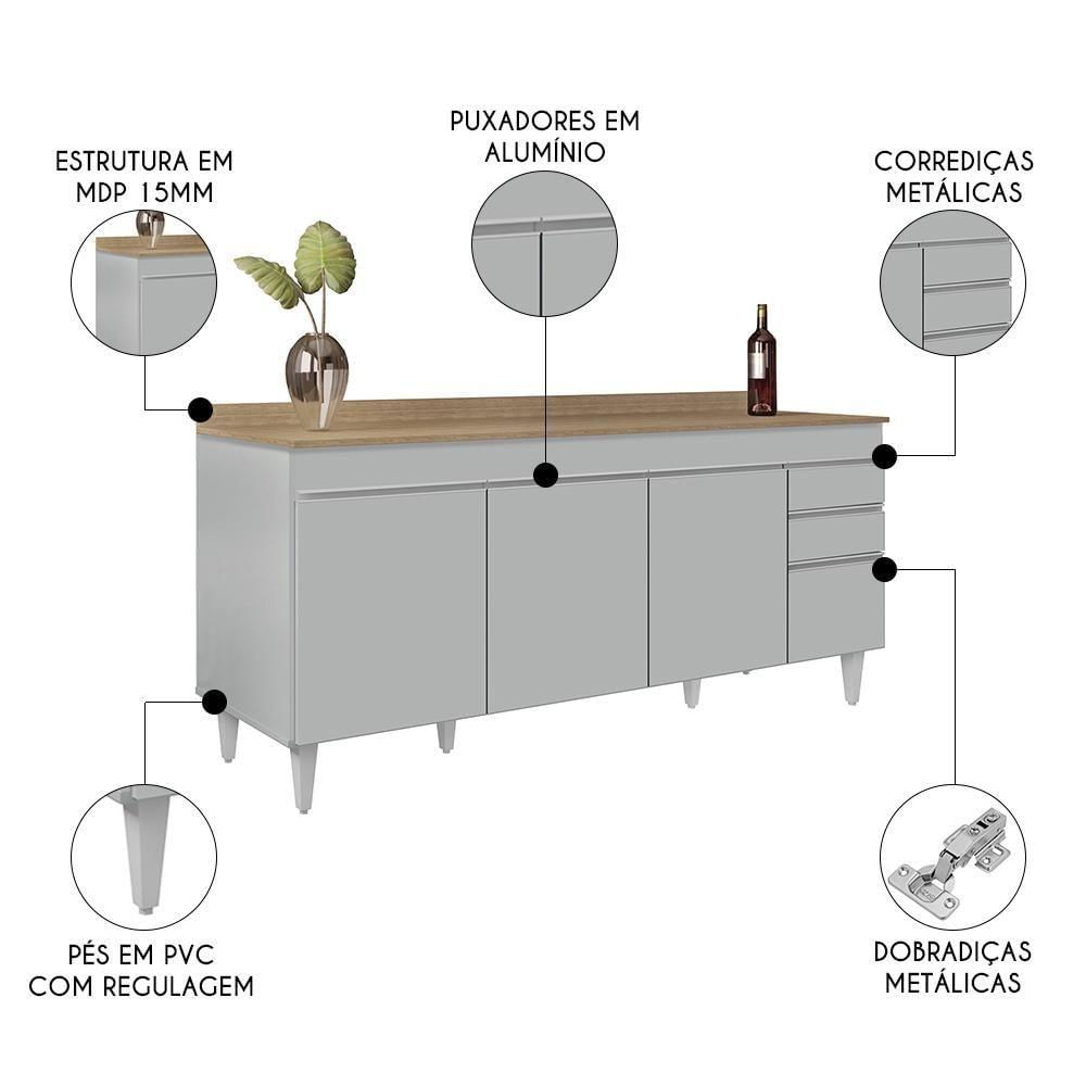 Miniatura Balcão De Cozinha Para Pia 180cm Com Tampo 4 Portas Dallas Cinza Claro-castanho - Lumil