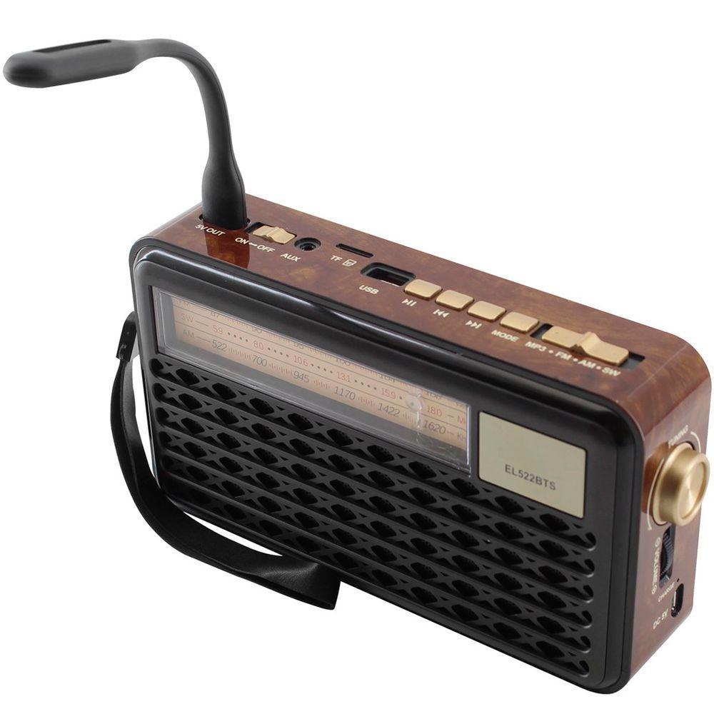 Caixa De Som Bluetooth Com Painel Solar Rádio Fm El522 Preto