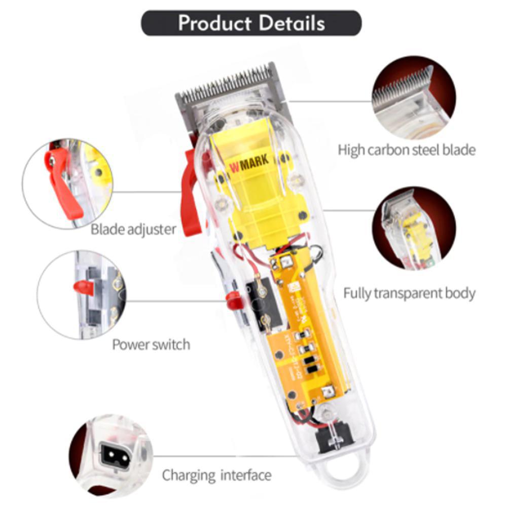 Miniatura Maquina Corta Cabelo Wmark Ng108 Transparente Profissional