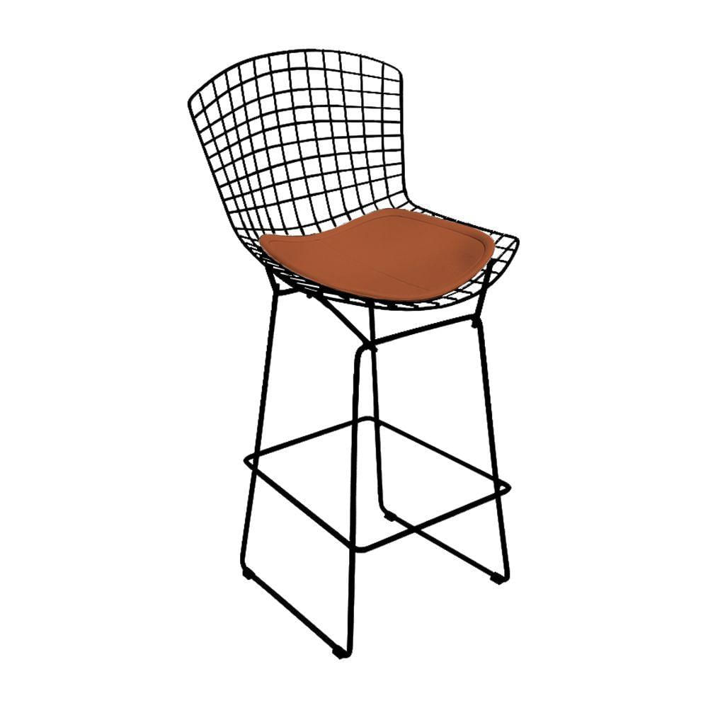 Miniatura Banqueta Bertoia Preta D70 Assento Cobre Cor Marrom