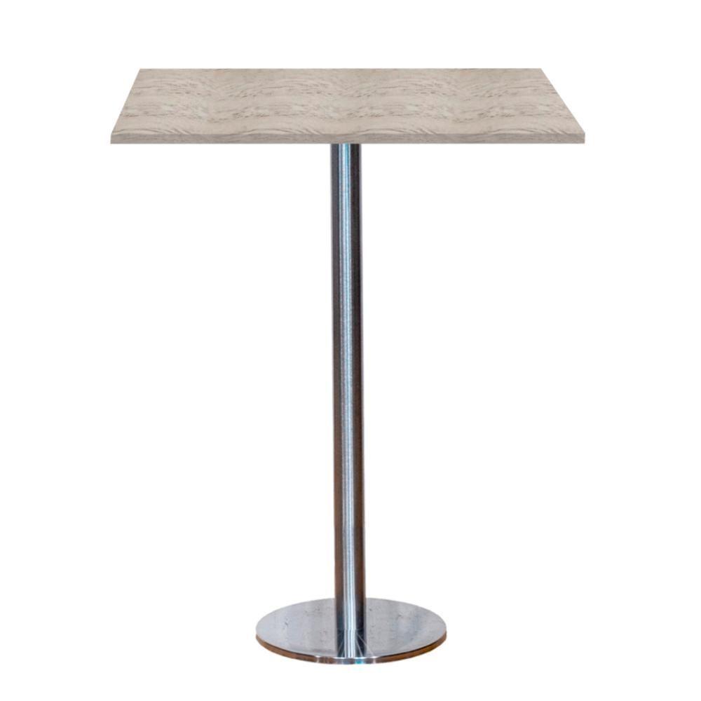 Miniatura Mesa Pisa Beta Bistrô Fratini 107,50cm (a) Disco Redondo Inox Tampo Mdp Quadrado Castanheira 60cm(l)