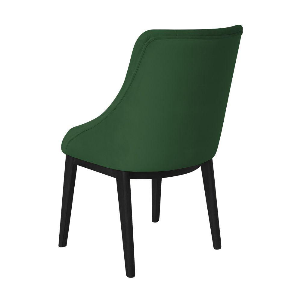 Miniatura Kit 2 Cadeiras De Jantar Elisa Nobre Estofada Capitonê Veludo Verde Base Madeira Maciça Preto