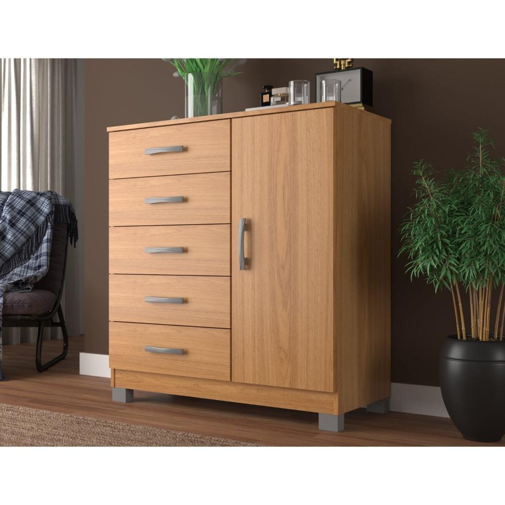 Miniatura Cômoda Sapateira 1 Porta 5 Gavetas Zurique Evidência Móveis com Pés Cinnamomo