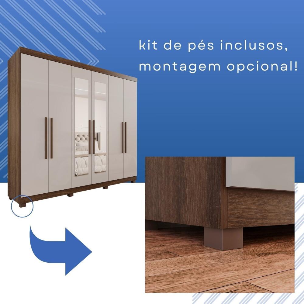Miniatura Guarda-roupa Casal 6 Portas 3 Gavetas com Espelho Roma Espresso Móveis Imbuia/Off White
