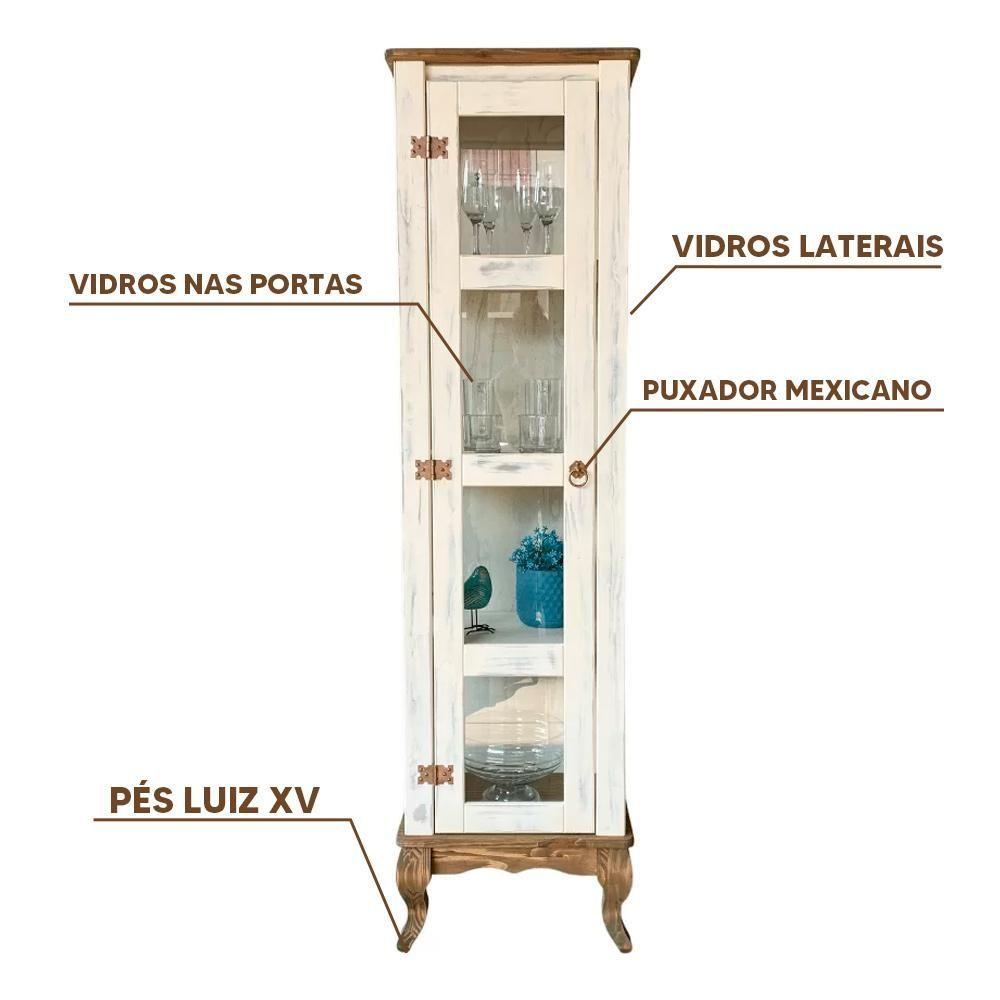 Miniatura Cristaleira 01 Porta Madeira Maciça Rústica Com Vidro Lateral Branco Garapa D161vl Shop Jm