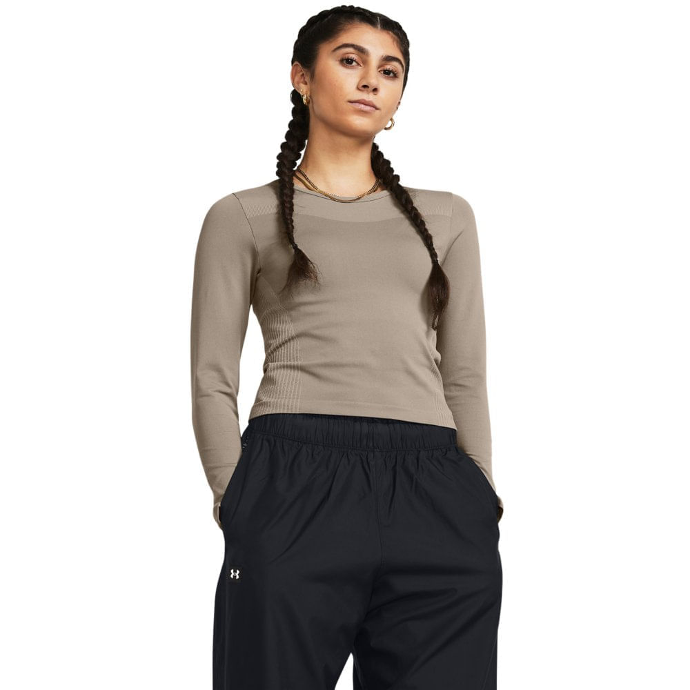 Miniatura Camiseta Manga Longa de Treino Feminina Under Armour Vanish Elite Samless Bege - G