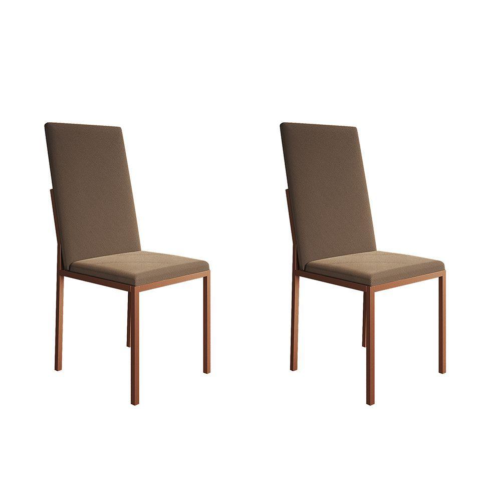 Miniatura Kit 2 Cadeiras De Jantar Estofadas Mônaco Premium Cobre E Marrom - Cor: Preto