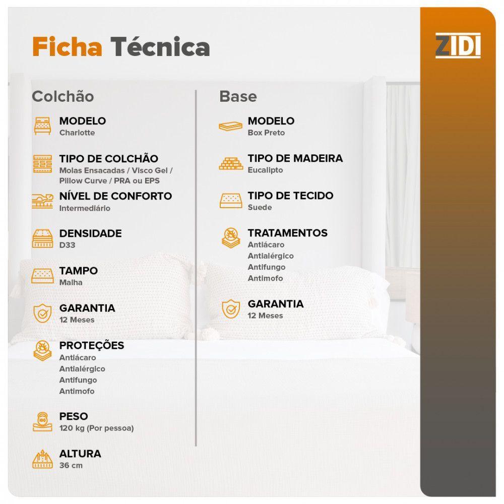 Miniatura Cama Box Solteiro Preto + Colchão Molas Charlotte Gel 88cm