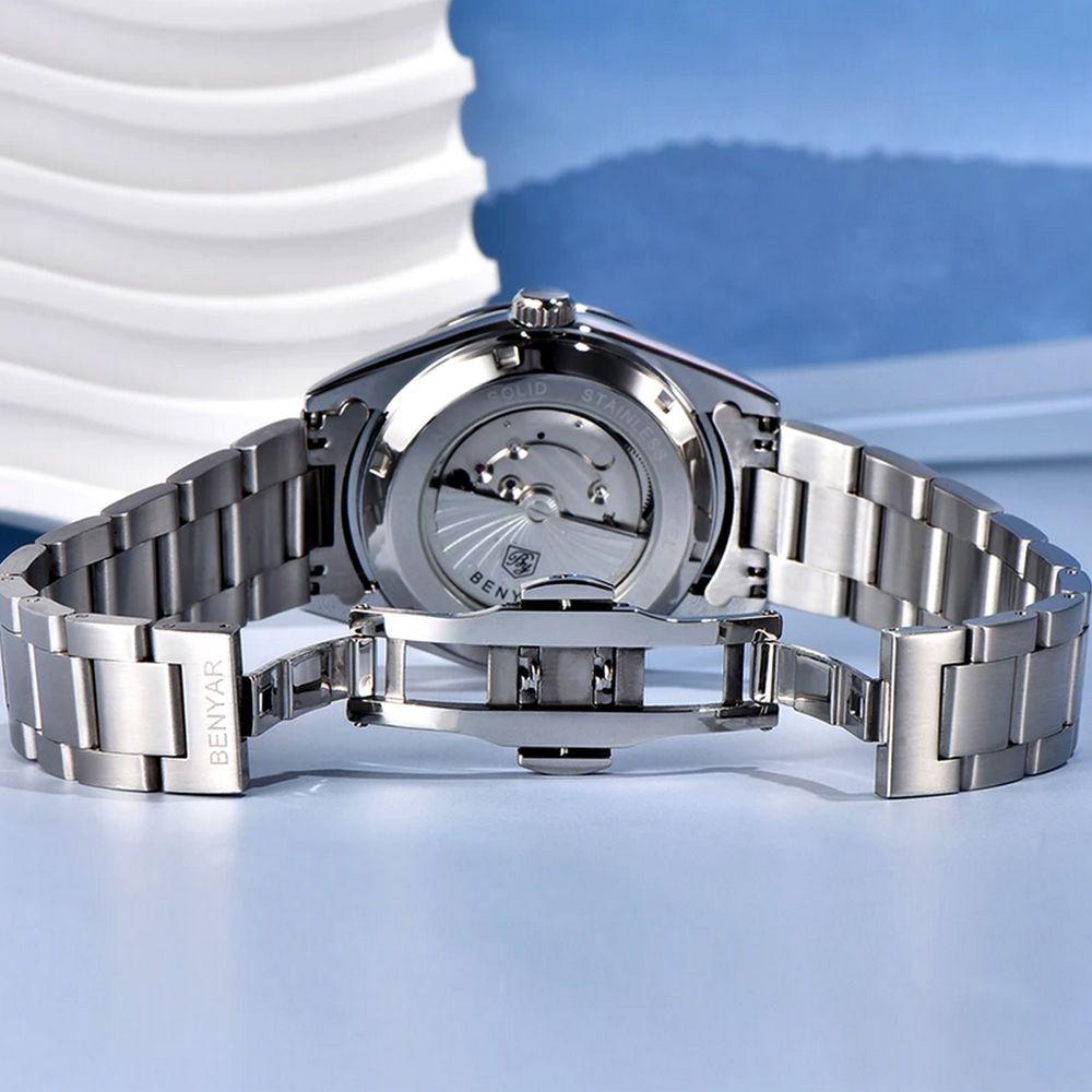 Miniatura Relógio Automático Masculino Desert Dial Design Em Aço Inoxidável Impermeavel Azul