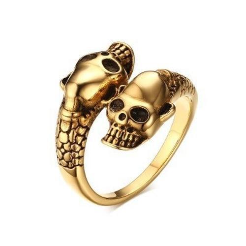 Miniatura Anel Dourado Banhado Caveira Regulável + Saco Veludo