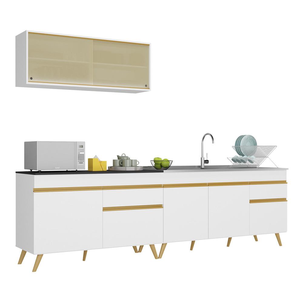 Miniatura Armário de Cozinha Compacta 270cm Veneza Multimóveis V2077 Branco/Dourado
