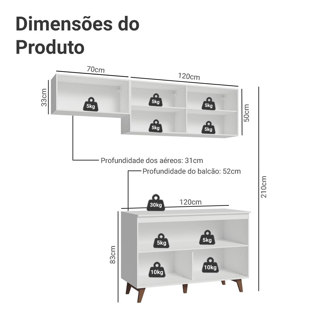 Miniatura Armário de Cozinha Compacta 190cm Branco Reims Madesa 08 Branco