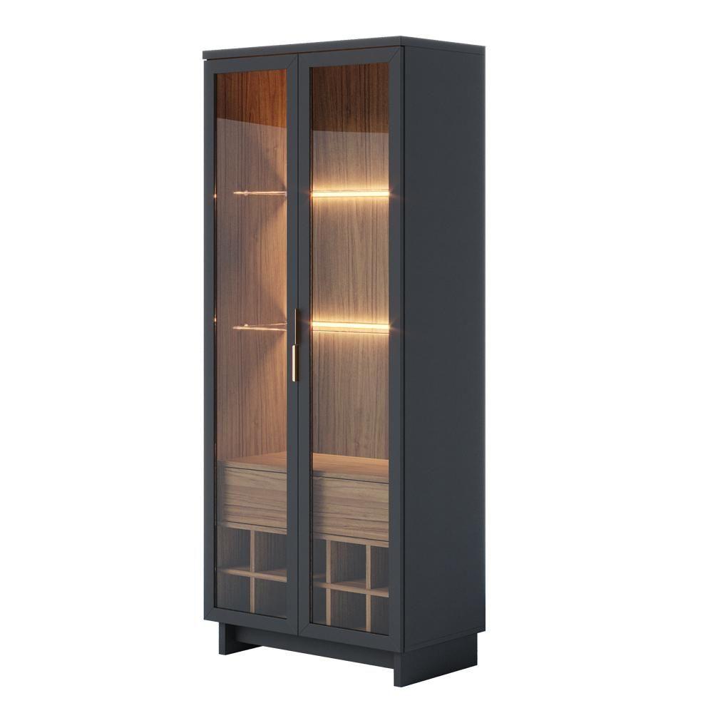 Cristaleira Com Nicho Adega 2 Portas C4 Preto Noce Milano