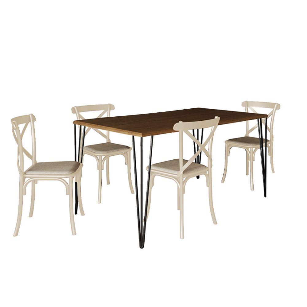 Miniatura Jogo De Mesa Elen Retangular 140X80Cm Preto Com 4 Cadeiras Katrina Off White Assent - Preto